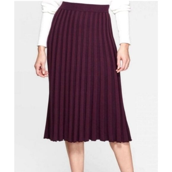 A New Day burgundy knit accordion pleat midi skirt size M - Picture 1 of 8